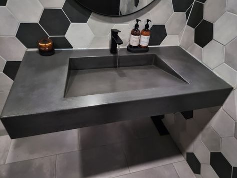 Concrete Ramp Sink - Etsy Australia Slanted Sink, Concrete Sink Bathroom, Concrete Ramp, Ramp Sink, Concrete Vanity, Unique Sinks, Integrated Sink, Diy Concrete Countertops, Wall Mounted Sink