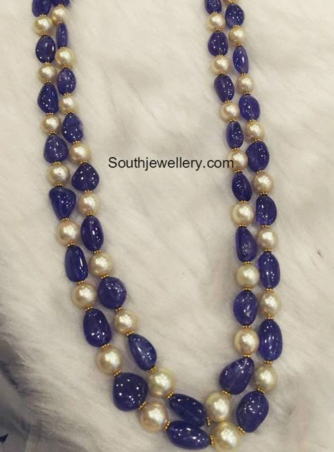 Sapphire Beads, Pearl Jewelry Design, Gold Jewelry Simple Necklace, Pearl Necklace Designs, Beaded Necklace Designs, 22 Carat Gold, Black Beaded Jewelry, Beaded Jewels, Beaded Jewelry Designs