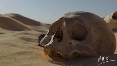 "Desert Skulls" by MAKRAM DAOU Skull On Ground, Sketch Commission, Horse Skull, Skull Reference, Dystopian Fashion, Character Board, Skeleton Art, Grain Of Sand, Human Skull