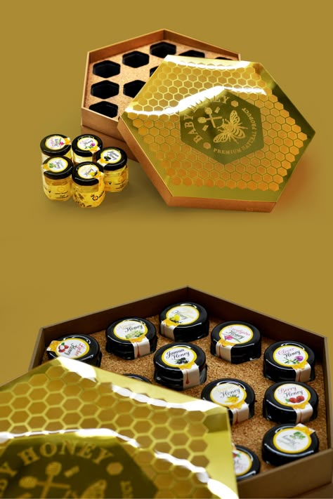 Creative Honey Packaging, Honey Products Packaging, Honey Packaging Design Boxes, Honey Box Design, Premium Honey Packaging, Luxury Honey Packaging, Honey Box Packaging, Honey Product Photography, Honey Packaging Ideas