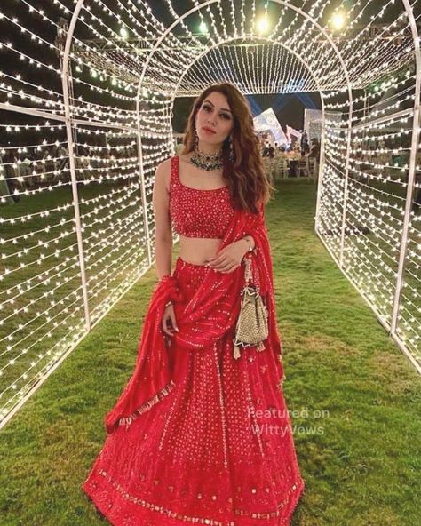 Beautiful Hansika Motwani in a Red Chikankari Lehenga | Bridesmaids looks inspiration | Outfit ideas for Sister of the Bride | Wedding Outfit inspiration | Outfit by Yoshita Coututre | Fairy Lights decor | Celebrity fashion | Red lehengas | Indian wedding Photography | Fairy lights Canopy | Indian wedding decor | DIY Decor ideas | Featured on WittyVows | Wedding Photography Props, Chikankari Lehenga, Lehenga Bridesmaid, Lights Decor, Lehnga Dress, Bride Sister, Salwar Kamiz, Red Lehenga, Ghagra Choli