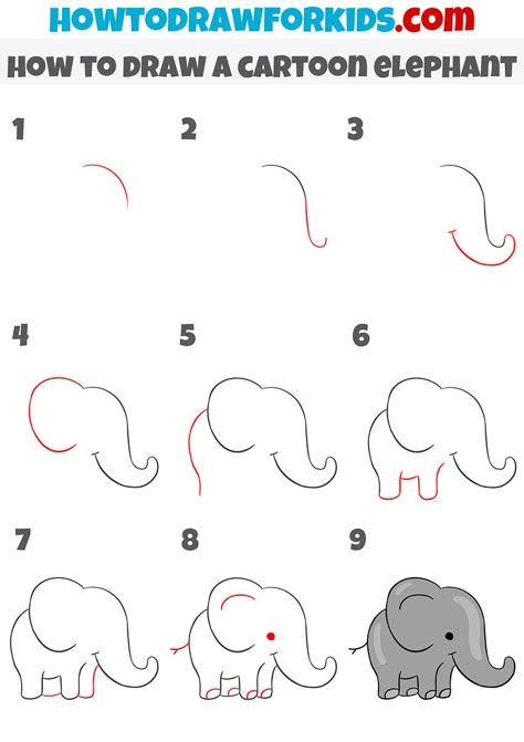 how to draw a cartoon elephant step by step Easy Drawings Elefant, How To Draw A Cartoon Elephant, Step By Step Drawing Elephant, Easy To Draw Elephant, Elefant Drawings Simple, How To Draw An Elephant Easy, Easy Drawings Elephant, Elephant Doodle Simple, How To Draw Elephant For Kids