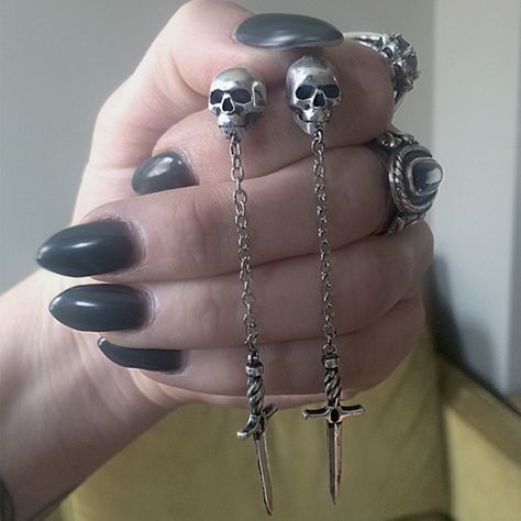 Souvenir Jewelry, Silver Jewelry Cleaner, Dagger Earrings, Grunge Jewelry, Cool Piercings, Silver Jewelry Box, Black Nail, Dope Jewelry, Funky Jewelry