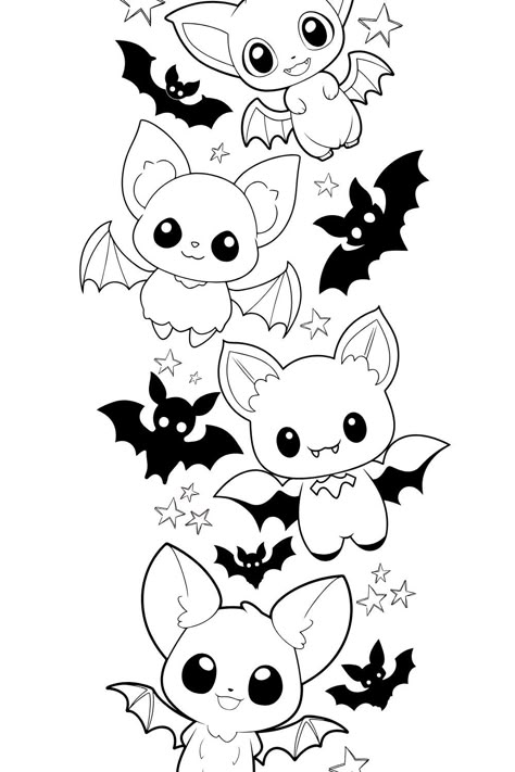 Chauve-souris Halloween Small Illustrations Art, Cute Vampire Illustration, Bats Coloring Page, Cute Halloween Coloring Pages For Kids, How To Draw Halloween Characters, Kawaii Halloween Coloring Pages, Halloween Cute Art, Circut Designs Free, Halloween Printouts