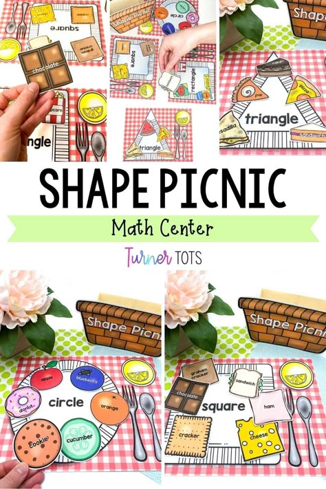 Sort Activities For Preschool, Triangle Snacks Preschool, Math Number Activity For Preschool, Classifying Activities For Preschool, Preschool Picnic Food, Camping Shapes Preschool, Picnic For Preschoolers, Shape Theme Preschool Activities, Shape Lessons For Preschool