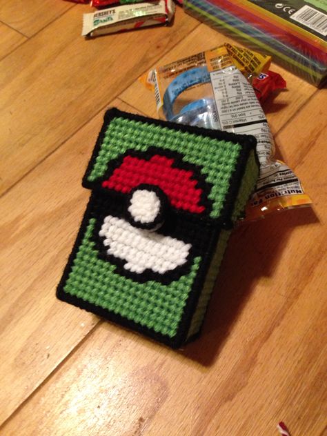 Pokemon deck box, plastic canvas Pokemon Deck, Plastic Canvas Box Patterns, Hand Knitting Diy, Pokemon Craft, Plastic Canvas Patterns Free, Plastic Canvas Christmas, Beaded Cross Stitch, Deck Box, Plastic Crafts