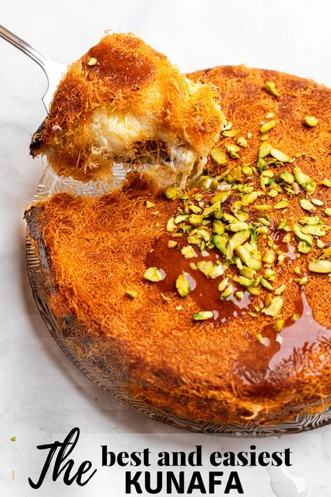 Mozarella Cheese Recipe, Cheese Kunafa Recipe, Kunafa Recipe, Semolina Pudding, Ramadan Desserts, Arabic Desserts, Syrian Food, Semolina Cake, Middle Eastern Desserts