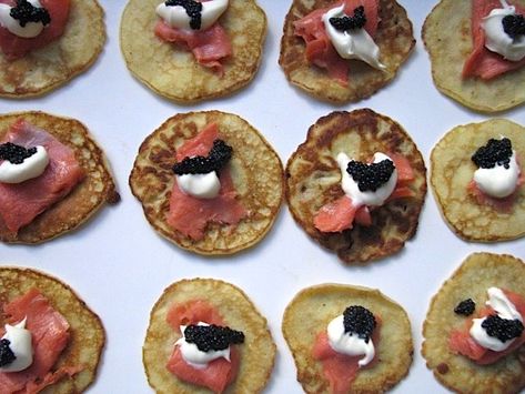 Salmon And Caviar, Blini Recipe, Salmon Caviar, Halloween Food Appetizers, Peach Syrup, Halloween Appetizers, Serious Eats, Sunday Brunch, Smoked Salmon