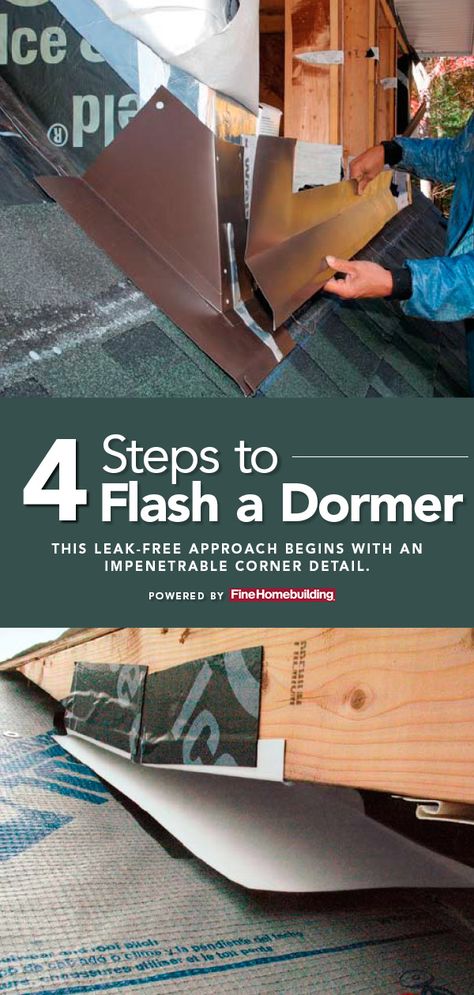 While the gold standard for roof flashing is soldered copper, the fact is that for economic reasons, the vast majority of roof flashing is done with aluminum. In this article, veteran remodeler Mike Guertin shows how to flash a dormer with bombproof details. - Fine Homebuilding Adding A Dormer To A Roof, Dormer Shed Roof, Faux Dormers Before And After, Shed Dormer Addition Before And After Interior, Shed Dormer Framing, Remodel Garage, Roof Options, Dormer Addition, Dormer Roof