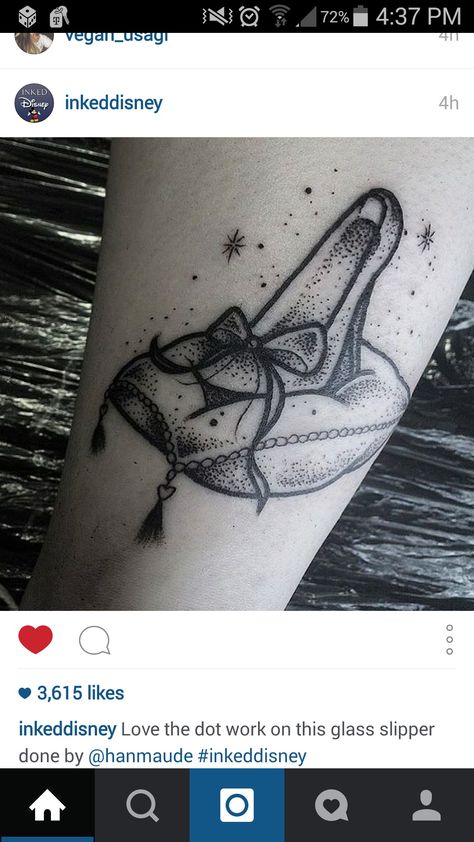 Cinderella glass slipper tattoo Glass Slipper Tattoo Cinderella, Cinderella Slipper Tattoo, Cinderella Glass Slipper Tattoo, Cinderella Shoe Tattoo, Glass Slipper Tattoo, Cinderella Tattoos, Cinderella Tattoo, Sage Design, Tattoo Disney