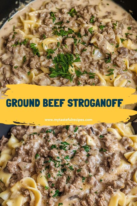 Need a quick dinner idea? This Savory Ground Beef Stroganoff can be on the table in just 30 minutes! It's creamy, delicious, and sure to become a go-to recipe for your family. Healthy Stroganoff Recipe, Healthy Stroganoff, Ground Beef Stroganoff, Stroganoff Recipe, Ground Beef Recipes For Dinner, Winter Dinner, Delicious Pizza, Health Dinner Recipes, Beef Stroganoff