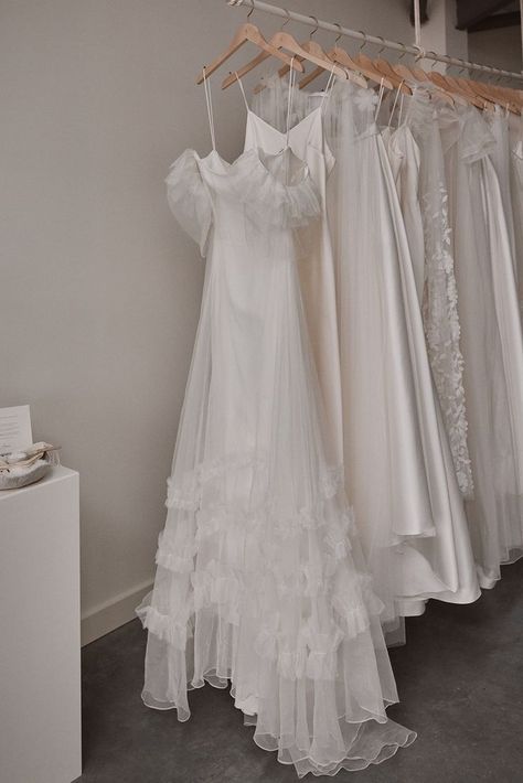 Bridal gowns Bridal Store Aesthetic, Wedding Dress Shop Aesthetic, Bridal Boutique Aesthetic, Bridal Shop Aesthetic, Modern Flower Girl Dresses, Boutique Aesthetic, Bridal Boutique Interior, Free Spirit Aesthetic, Bridal Stores