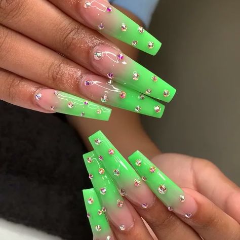 Green Acrylic Nails, Drip Nails, Swarovski Nails, Long Acrylic Nails Coffin, Exotic Nails, Coffin Nails Long, Disney Nails, Bling Acrylic Nails, Acrylic Nails Coffin