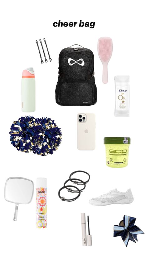 Nfinity Cheer Backpack, What To Have In Your Cheer Bag, Cheer Bag Essentials Game Day, What To Keep In Your Cheer Bag, What’s In My Cheer Bag, Cheer Must Haves, Cheer Bag Essentials, Cheer Essentials, Cheerleading Backpacks