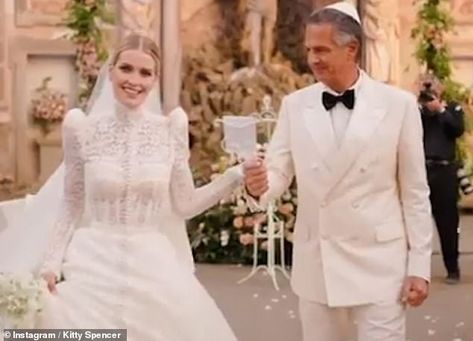 Why Lady Kitty Spencer may have snubbed the Spencer Tiara on her wedding day last year | Daily Mail Online Lady Kitty Spencer Wedding Dress, Lady Kitty Spencer Royal Wedding, Lady Kitty Spencer Wedding, Kitty Spencer Wedding, Kitty Spencer Royal Wedding, Spencer Tiara, Diana Sisters, Lady Spencer, Movie Wedding Dresses