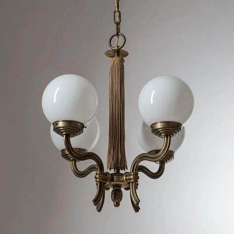 Austrian Brass Chandelier, 1930s For Sale at 1stDibs Contemporary Lamps, Brass Chandelier, Vintage Chandelier, Chandeliers, Glass Globe, Chandeliers And Pendants, Glass Blowing, Pendant Light, Wall Lights