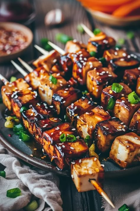 Tofu-Spieße mit Teriyaki-Sauce Bbq Vegan, Teriyaki Sauce, Low Carb, Low Carb Recipes