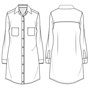 Dressmaking patterns for professionals Chemise 7048 LADIES Shirts Shirt Sketch Women, Dress Technical Flat, Oversized Shirt Flat Sketch, Women Shirt Technical Drawing, Shirt Flat Sketch Front And Back, Clothing Templates, Flat Drawings, Shirt Dress Pattern, Dress Design Drawing