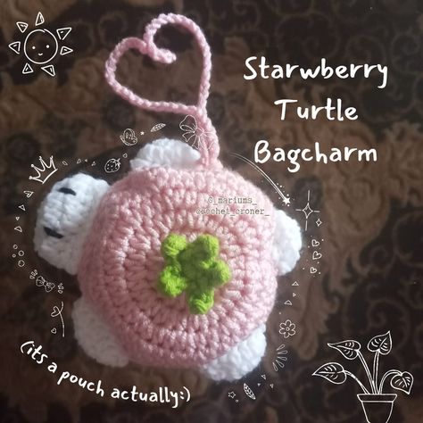 Strawberry Turtle pouch bagcharm! (Credits to etms studio on YouTube for her tutorial) Strawberry Turtle, Turtle Crochet, Small Scale Business, Crochet Pouch, Crochet Creations, My Account, Sell Handmade, Handmade Products, Pouch