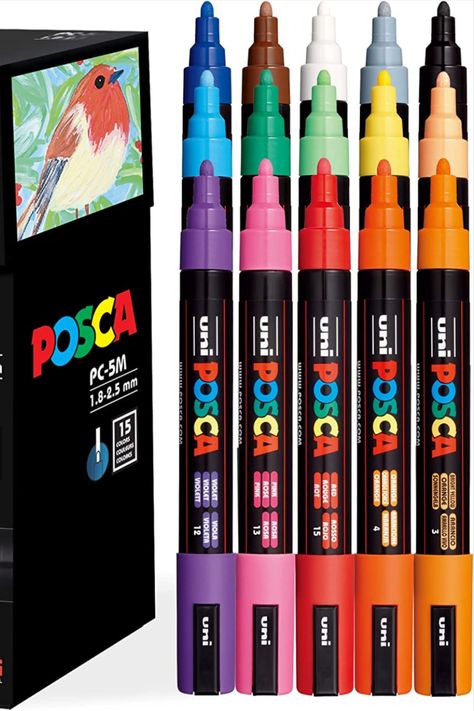 15 Posca Paint Markers, 5M Medium Posca Markers with Reversible Tips, Posca Marker Set of Acrylic Paint Pens | Posca Pens for Art Supplies, Fabric Paint, Fabric Markers, Paint Pen, Art Markers Paint Marker Pen, Galaxy Colors, Posca Marker, Acrylic Paint Pens, Paint Marker, Water Based Paint, Art Pens, Fabric Markers, Markers Set