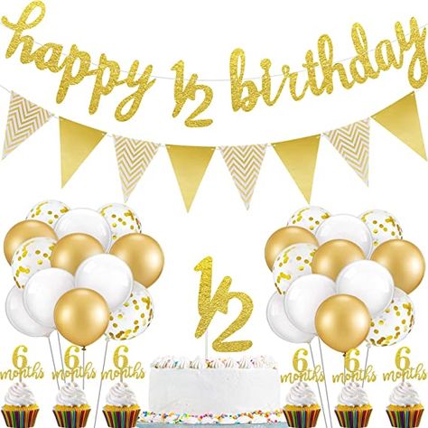 Amazon.com: Skylety 51 Pieces 6 Months Birthday Decorations Happy Half Birthday Banner 6 Month Cupcake Topper Pick 1/2 Half Year Cake Topper Triangle Flag Banner Confetti Balloons for Girl Boy Baby Shower (Gold) : Toys & Games Happy 6 Month Birthday, Triangle Flag Banner, Happy 6 Months, Happy Half Birthday, Baby Boy Banner, Triangle Flag, Happy 12th Birthday, Flower Background Images, Its A Boy Banner