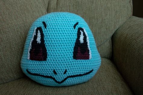 Pokemon Pillow Pattern, Crochet Pokemon Pillow, Squirtle Crochet, Pokémon Squirtle, Pokemon Pillow, Crocheted Pillow, Crochet Pokemon, Crochet Pillows, Sewing Stuffed Animals