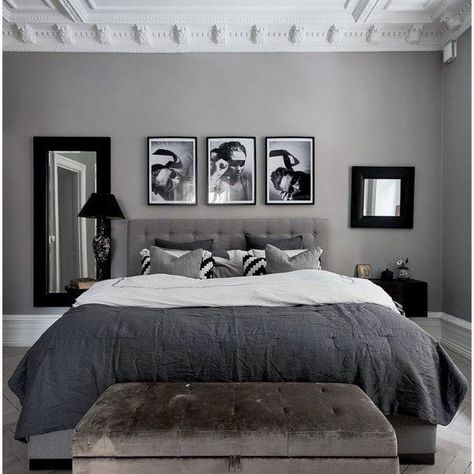 Top 60 Best Grey Bedroom Ideas - Neutral Interior Designs Bedroom Inspiration Grey, Black And Grey Bedroom, Grey Bedroom Ideas, Grey Bedroom Design, Rum Inspo, Neutral Interior Design, Grey Bedroom Decor, White Bedroom Decor, Gray Walls