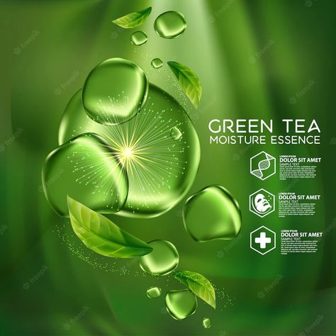 Cleaning Packaging, Iced Matcha Green Tea, Skincare Design, Beauty Tea, Green Tea Face Mask, Cosmetic Banner, Green Tea Drinks, Green Tea Face, Green Cosmetics