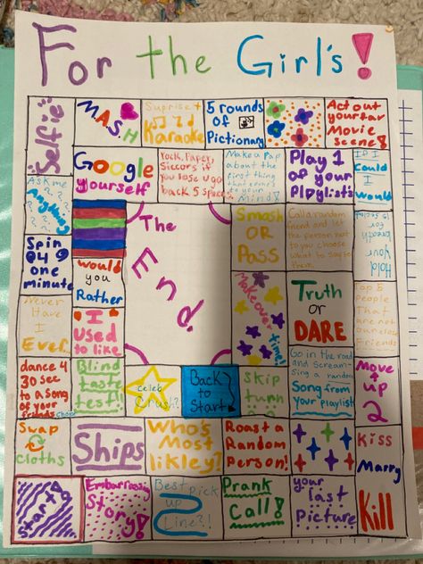 Drinking Board Game Diy, Board Game Diy, Board Game Ideas, Drinking Board, Fun Sleepover Activities, Fun Sleepover Games, Sleepover Party Games, Birthday Sleepover Ideas, Diy Dice