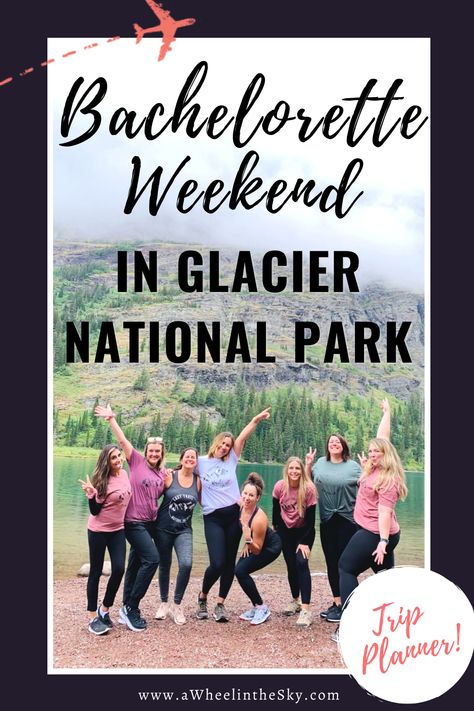 Planning a bachelorette party? If you're seeking an out-of-the-ordinary destination, then might I suggest...Montana?! Glacier National Park was the PERFECT spot for our bachelorette weekend. I've got everything you need to know to plan the best bachelorette party ever in Glacier National Park. Hiking, games, belly laughs and bears. Plus all the bachelorette traditions. Read more @ travel blog awheelinthesky.com and start planning your bachelorette weekend now! Bachelorette Hiking Ideas, National Park Themed Bachelorette Party, Hiking Bachelorette Party Ideas, National Park Bachelorette Party, Montana Bachelorette Party, Montana Bachelorette, Bachelorette Party Hiking, Hiking Bachelorette Party, Hiking Games