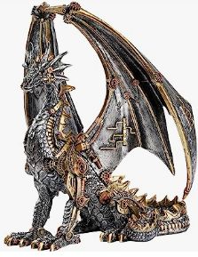 Behold the awe-inspiring 12" Steampunk Mechanical Dragon, a true masterpiece of artistry and craftsmanship. This captivating dragon statue exudes a sense of wonder with its intricate mechanical design and appearance. The silver and gold metallic finish adds a touch of opulence, while the delicate piping, gears, and cogs create a mesmerizing steampunk allure. Prepare to be enchanted by the breathtaking beauty of this piece, a perfect addition to any collection and focal point in any space. Sitting Dragon, Mechanical Dragon, Gears And Cogs, Steampunk Dragon, Steampunk Animals, Mechanical Gears, Dragon Statue, Dragon Figurines, Metallic Look