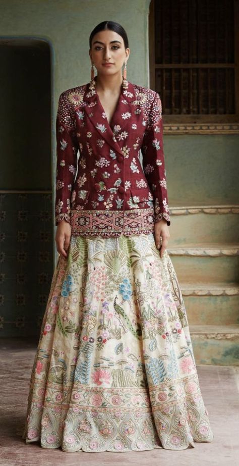 Rahul Mishra Lehenga, Lehenga With Jacket, Couture Ready To Wear, Long Blouse Designs, Rahul Mishra, Embroidered Lehenga, Indian Gowns Dresses, Bridal Dress Fashion, Indian Gowns