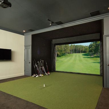 Theater Room With Golf Simulator Design Ideas, Pictures, Remodel and Decor Diy Golf Simulator, Home Golf Simulator, Indoor Golf Simulator, Impact Screen, Golf Simulator Room, Golf Room, Indoor Golf, Golf Diy, Best Projector