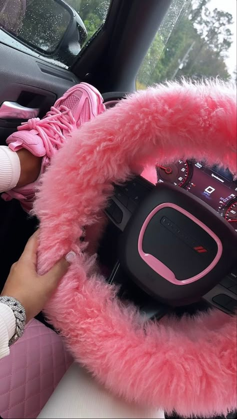 Hot Pink Car Decor, Fluffy Steering Wheel, Pink Steering Wheel Cover, Pink Car Seat, Pink Wheels, Princess Car, Car Wheel Cover, Pink Car Accessories, Girly Car Accessories