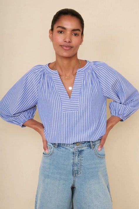 Striped Blouse Outfit, Frill Shirt, 2024 Inspiration, Cropped Linen Trousers, Pattern Outfits, Ankara Dress Styles, Raglan Sleeve Top, Cute Casual Dresses, Scalloped Shorts