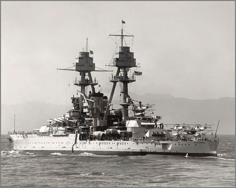 Battleship USS Oklahoma during the 1930s. USS Oklahoma (BB-37), the only ship of the United States Navy to ever be named for the 46th state, was a World War I-era battleship and the second of two ships in her class. She and her sister, Nevada, were the first U.S. warships to use oil fuel instead of coal Private Ship, Uss Oklahoma, Us Battleships, Battle Ships, Oklahoma History, Capital Ship, Us Navy Ships, Aircraft Carriers, Naval History