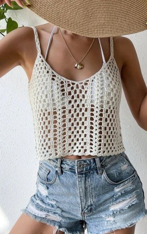 Top A Crochet, Crochet Crop Top Pattern, Patterned Crop Top, Crochet Tops Free Patterns, Crochet Summer Tops, Crochet Shirt, Crochet Top Pattern, Crochet Blouse, Crochet Crop Top