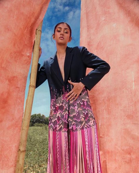 PANKAJ & NIDHI (@pankajandnidhi) • Instagram photos and videos Blazer Dress For Women, Blazer Dress Women, Pankaj And Nidhi, Blue Blazer Dress, Fringe Blazer, Rare Fashion, Blue Wool, Blazer Dress, Aza Fashion