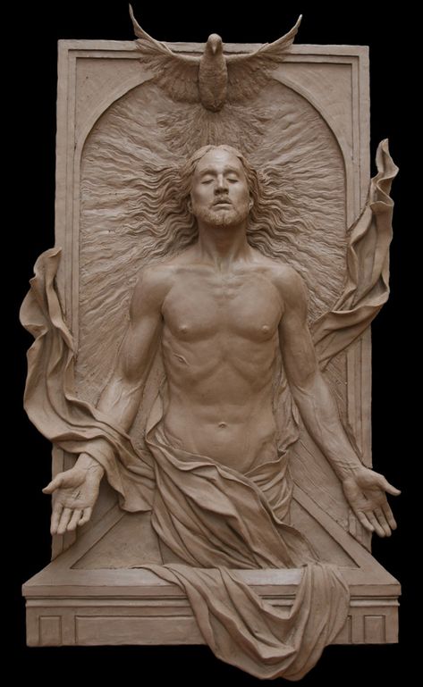 The polychromed sculpture bas-relief depicts Christ's Resurrection. High Relief Sculpture, Resurrection Art, Resurrected Christ, Ayat Alkitab, Art Ancien, Relief Sculpture, Biblical Art, Bas Relief, Jesus Art