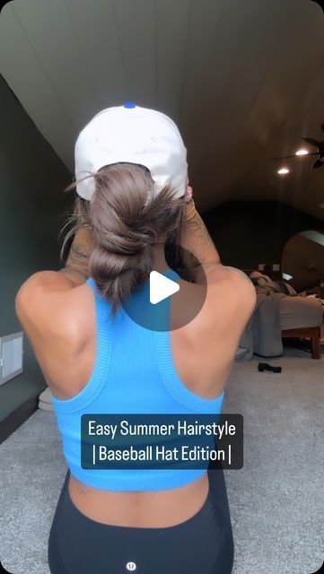 Cort Anderson on Instagram: "Off to the pool! So here is another easy baseball hat hairstyle  . #hairstyles #hairstyletutorial #baseballhat #easyhairstyles #easyhairstyle #hathairstyle #hairtutorial #hairextensions #hairstyling #hairstyleoftheday" Braids For Hats Baseball Caps, Hair With Baseball Hat How To Wear, Ponytail With Baseball Hat, Softball Mom Hairstyles, How To Style Hair With Baseball Hat, Hairstyle With Hats, Ball Hat Outfit, Hat Updo Hairstyles, Hairstyles With Hats Winter