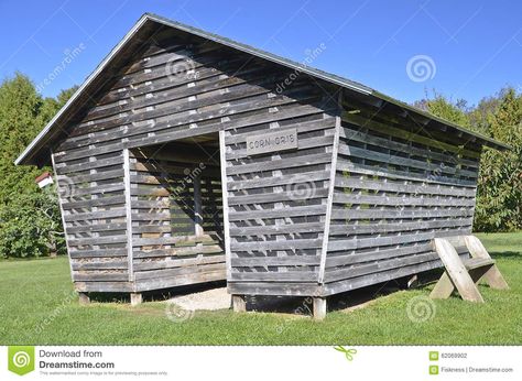 Old Weathered Corn Crib Stock Photo - Image: 62069902 Old Corn Crib Ideas, Corn Crib Ideas, Corn Farming, Barn Restoration, Lath Art, Crib Design, Corn Crib, Slanted Walls, Farm Images