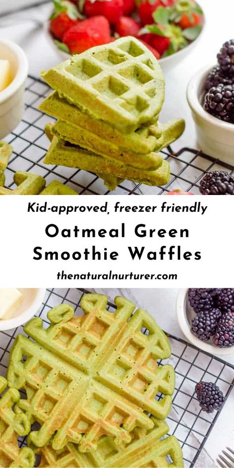 Green Waffles, Blender Waffles, Mini Waffle Recipe, Dairy Free Waffles, Natural Nurturer, Waffle Recipe Healthy, Oatmeal Waffles, Healthy Waffles, Banana Waffles