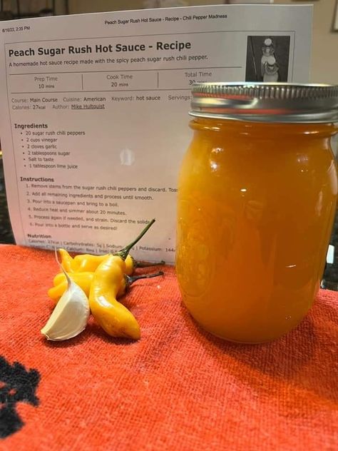 Sugar Rush Peach Hot Sauce, Sugar Rush Peach Pepper Recipes, Peach Hot Sauce, Homemade Hot Sauce, Produce Recipes, Canning Ideas, Canning Food, Canning Food Preservation, Hot Sauce Recipes