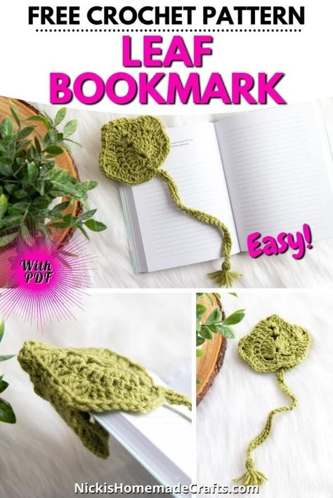 This is a free crochet pattern for a crochet leaf bookmark. This bookmark features a little corner pocket to slip over the corner of your book pages instead! Crochet Corner Bookmark, Crochet Leaf Bookmark, Crochet Snail, Crochet Edges, Leaf Bookmark, Crochet Leaf, Bookmark Pattern, Crochet 101, Corner Bookmark