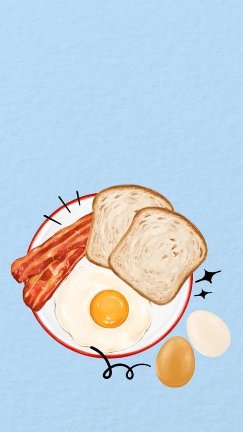 Toast Wallpaper, Coffee Iphone Wallpaper, Nutrition Wallpaper, Phone Wallpaper Beige, Bakery Wallpaper, Breakfast Illustration, Bacon Toast, Illustration Phone Wallpaper, Pampered Chef Party