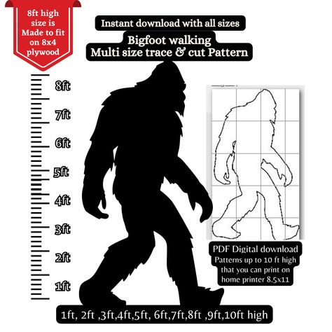 Sasquatch Silhouette Pattern, Bigfoot Cutout Pattern, Bigfoot Wood Cutout, Bigfoot Stencil, Bigfoot Cutout, Bigfoot Pattern, Bigfoot Party, Bigfoot Birthday, Bigfoot Art