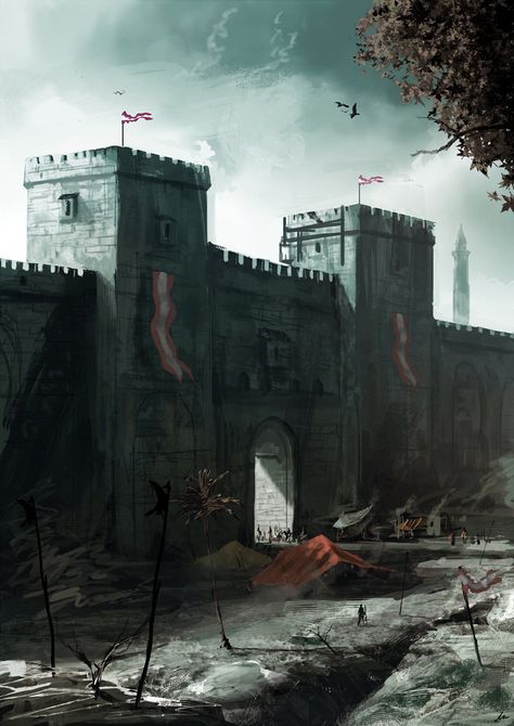 MZLowe verified link on 5/25/2016 Source: matty17art.deviantart.com Artist: Matthew Watts Artist's Title: City Entrance Walled Town Fantasy Art, Walled City Fantasy Art, Fort Fantasy Art, Medieval Fortress Concept Art, Medieval City Art, Fantasy Fort, City Entrance, Environmental Artwork, Fortified City