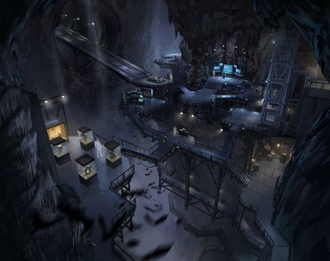 Batman Season 2 - Batcave, Gray Rogers on ArtStation at https://www.artstation.com/artwork/aKm12 Batcave Room, Batman Cave, Batman Facts, Batman Trilogy, Batman Batcave, Batman Concept Art, Batman Redesign, Garage Windows, Wayne Manor