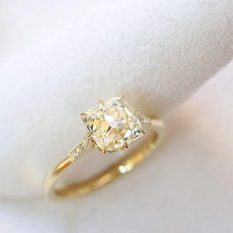 Pale Yellow Diamond Engagement Ring, Light Yellow Diamond Engagement Ring, Light Yellow Diamond, Solitare Engagement Rings, Yellow Stone Rings, Pretty Engagement Rings, Cushion Cut Diamond Ring, Yellow Diamond Engagement Ring, Instagram Light