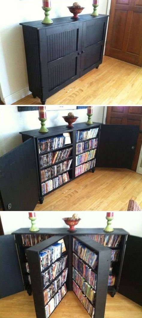 Dvd Cabinets, Dvd Storage, Home Cinema, Storage Diy, Tiny Homes, Extra Storage, Diy Storage, Storage Ideas, Entertainment Center